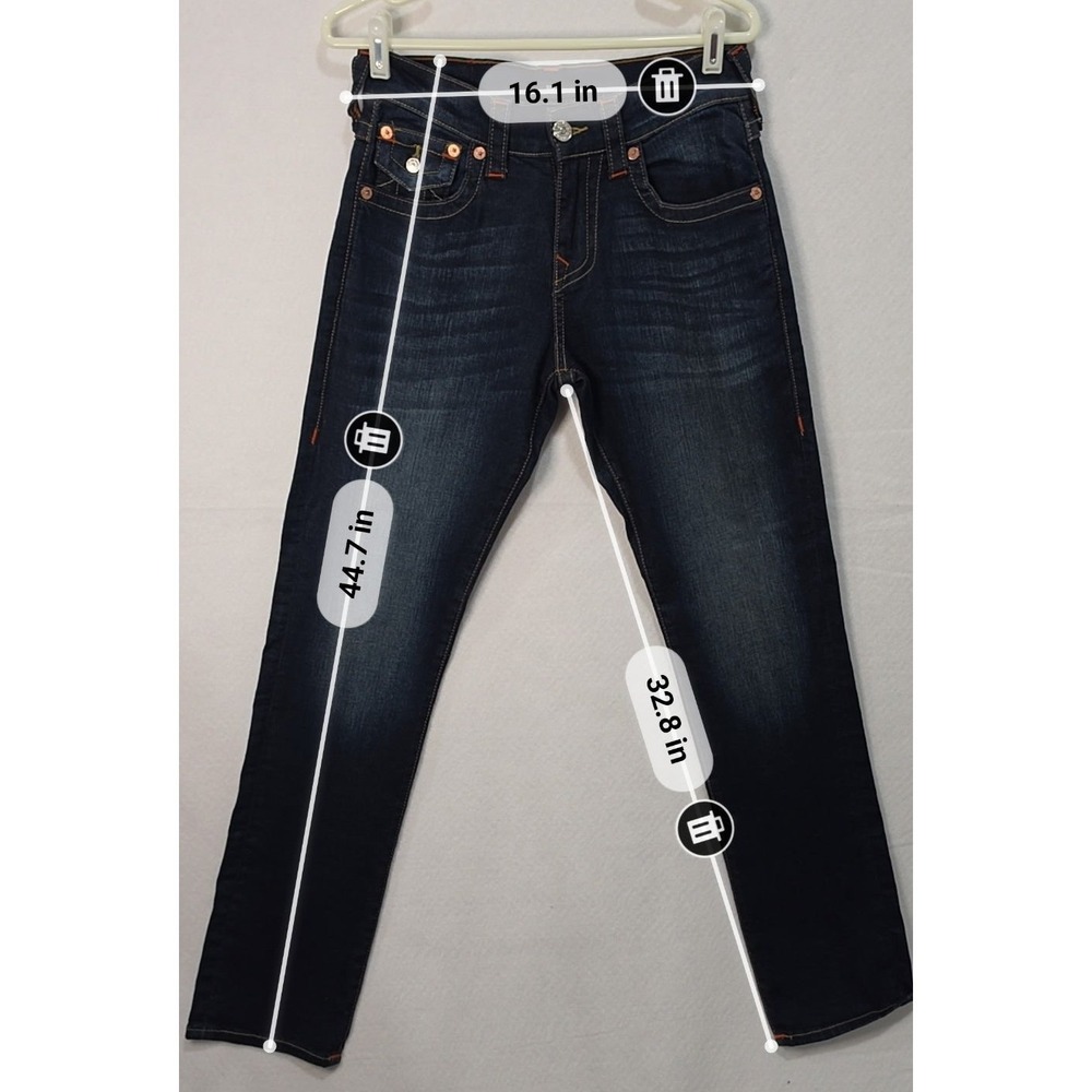 True Religion Ricky Relaxed Straight Jeans Dark Wash Flap Pocket Mens 29x33 - Picture 3 of 9